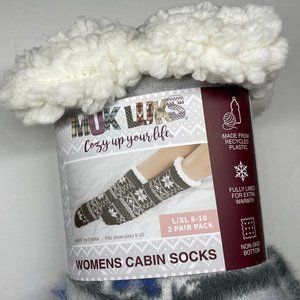 MUK LUKS Womens Cabin Socks 2 Pair (Patterned Grey)